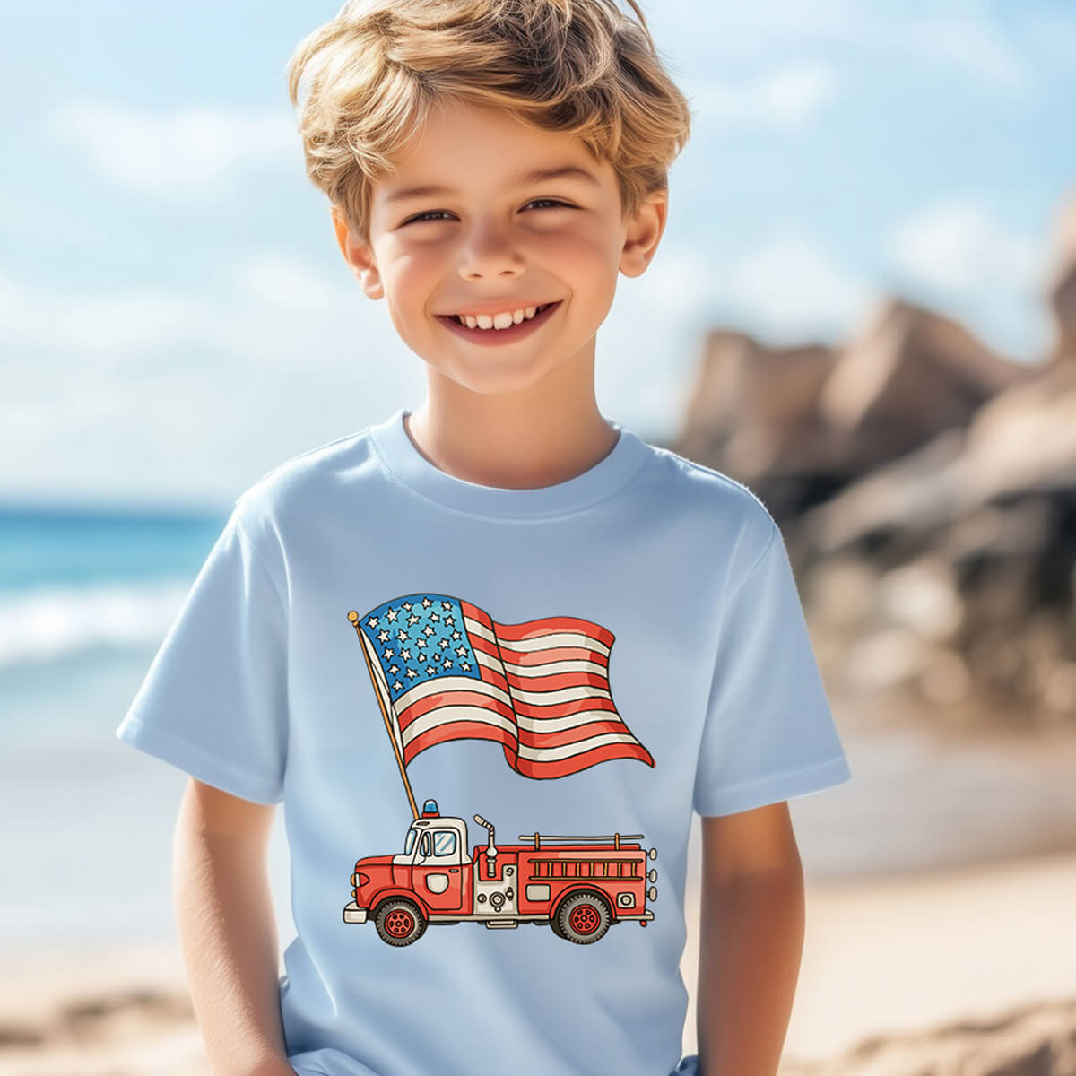 Firetruck With Flag - DTF Transfer Ready To Press