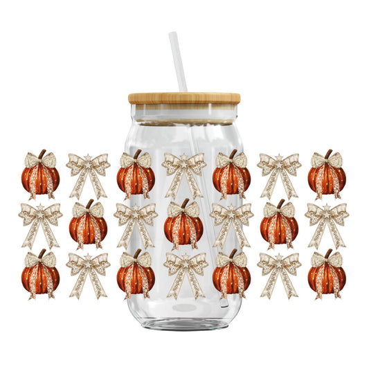 UV DTF Cup Wraps - Pumpkin Coquette Bow