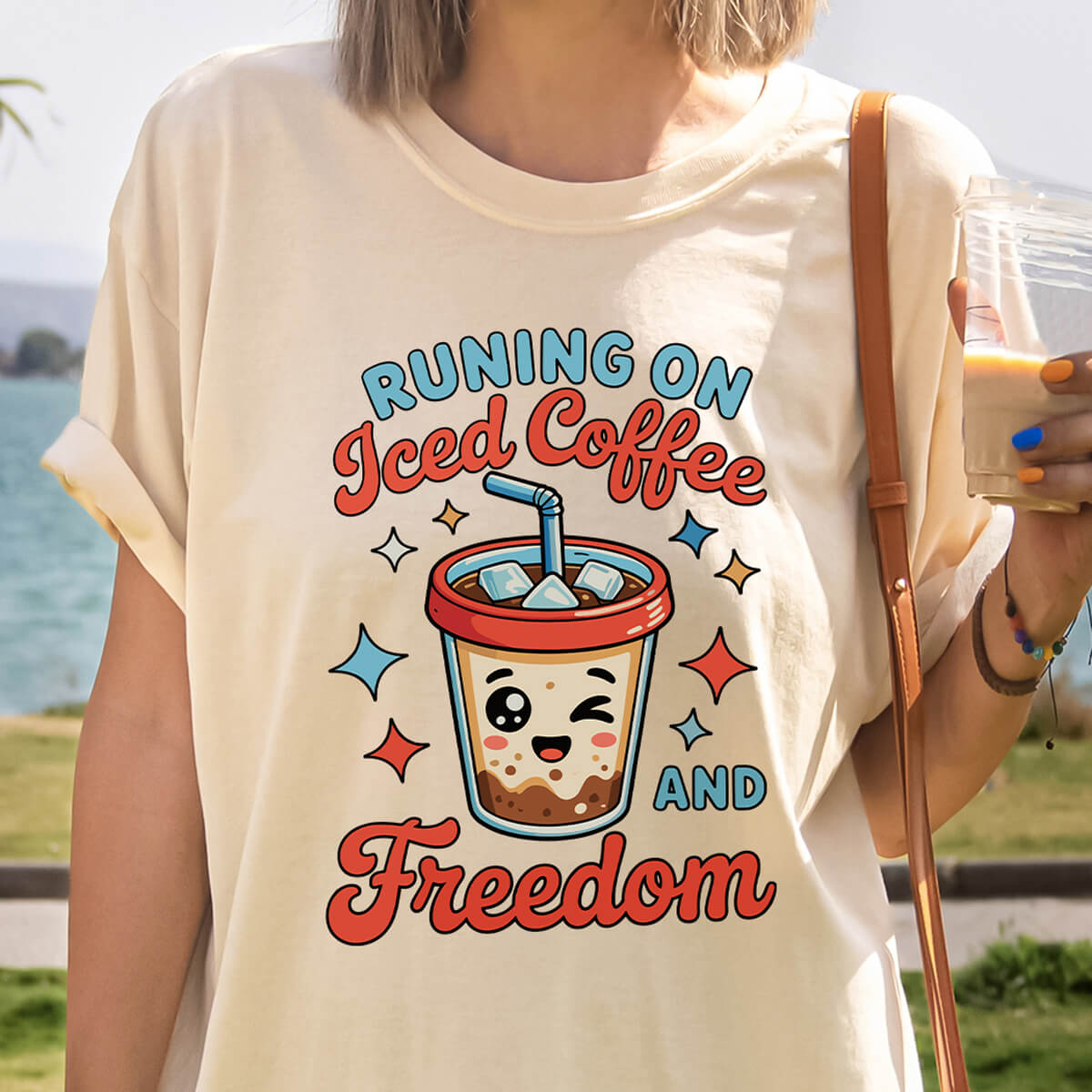 Running On Iced Coffee And Freedom - DTF Transfer Ready To Press