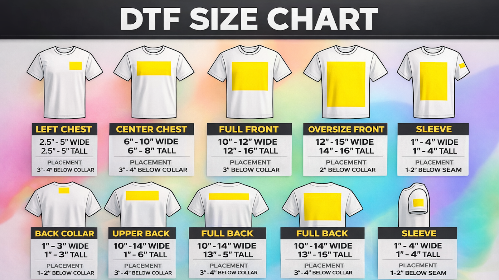 DTF Size Chart Print Dimensions and Placement Guide