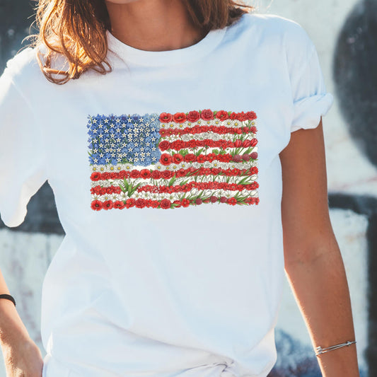 American Flag - Lilly - Poppy - DTF Transfer Ready To Press