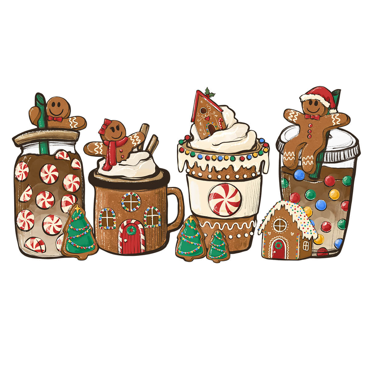 Gingerbread Coffee Drink W/Red - DTF Transfer Ready To Press