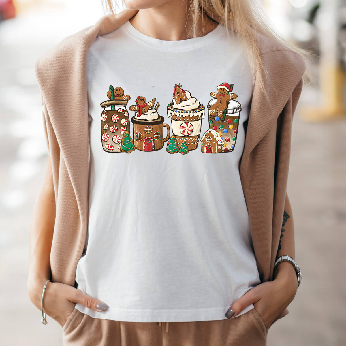 Gingerbread Coffee Drink W/Red - DTF Transfer Ready To Press