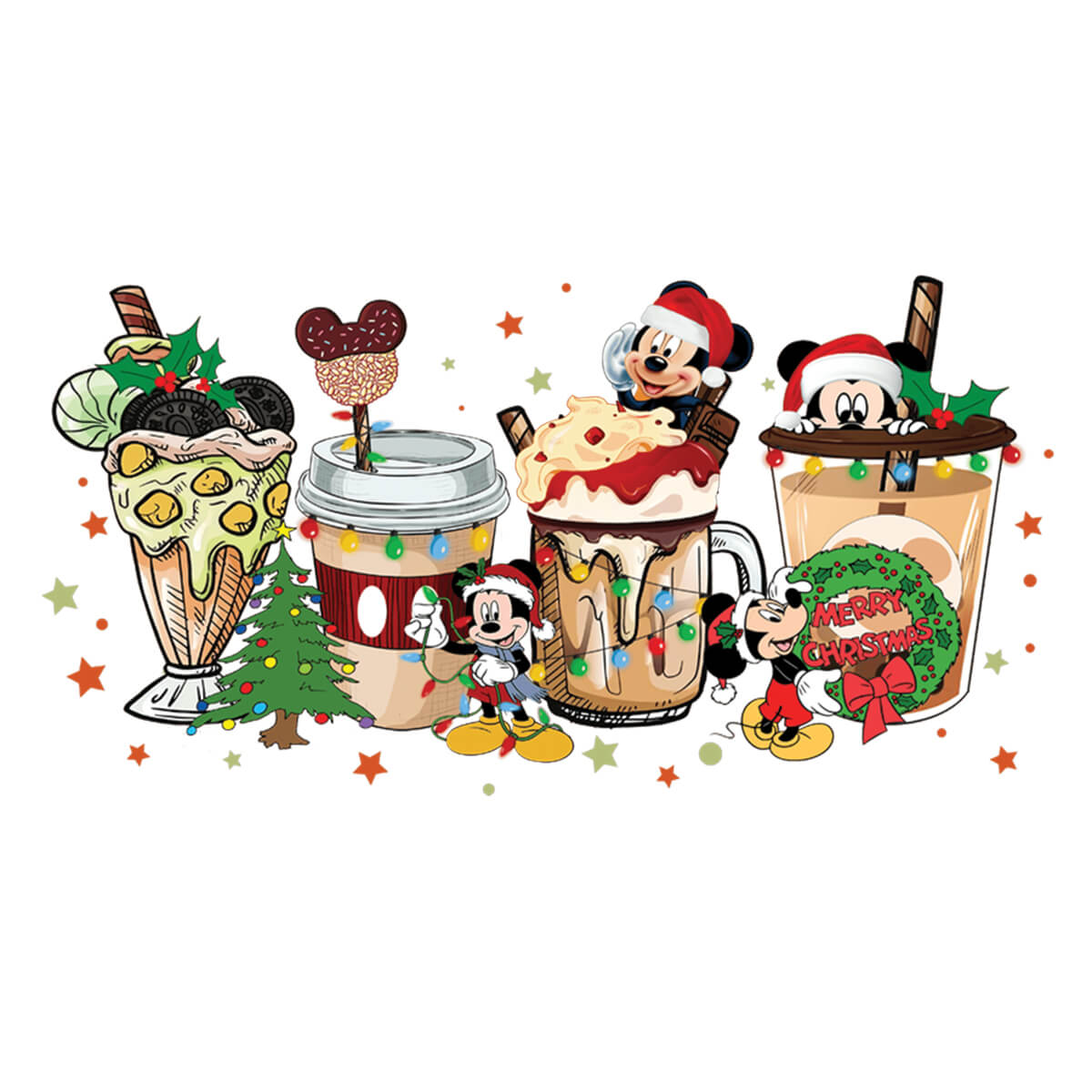 Merry Christmas From Mickey Coffee Drink - DTF Transfer Ready To Press