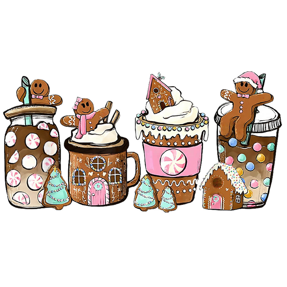Gingerbread Coffee Drink W/Pink - DTF Transfer Ready To Press