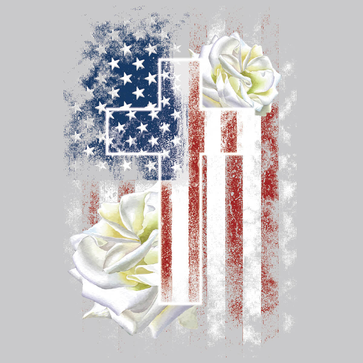 American Flag Cross With Roses - DTF Transfer Ready To Press