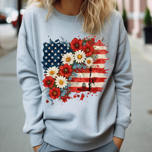 American Flag - Daisy - Poppy - DTF Transfer Ready To Press