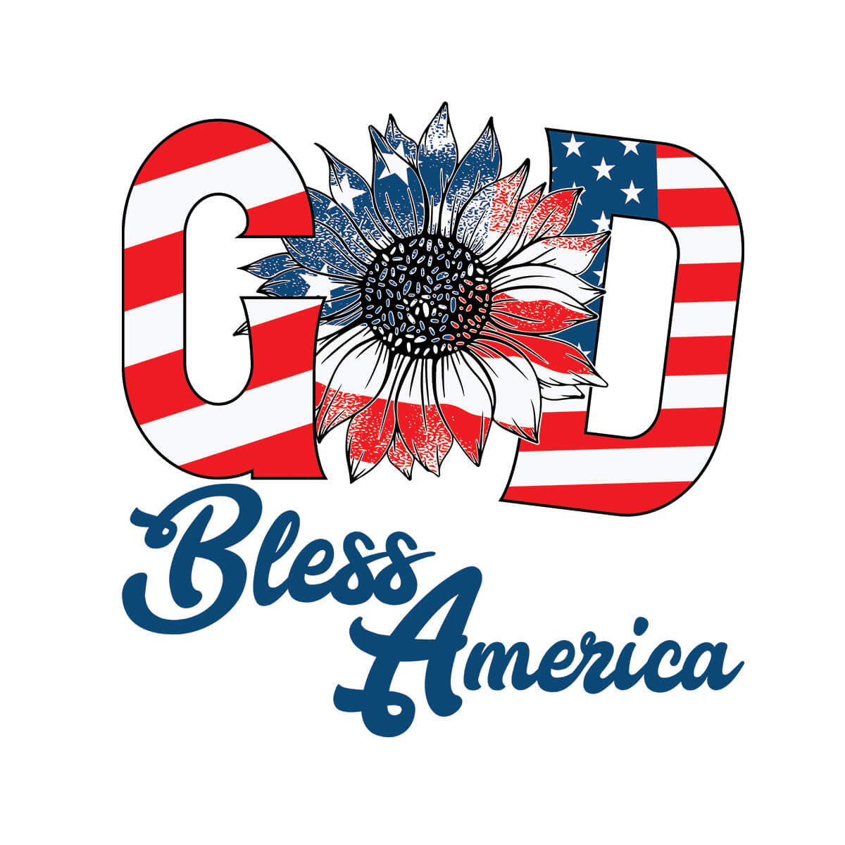 God Bless America Sunflower - DTF Transfer Ready To Press