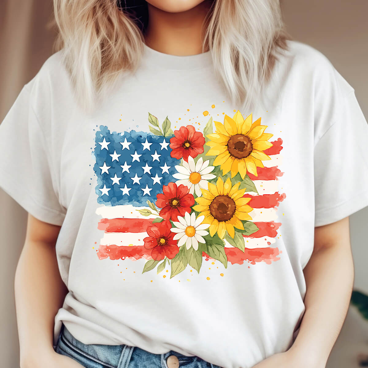 USA Sunflower Flag - DTF Transfer Ready To Press