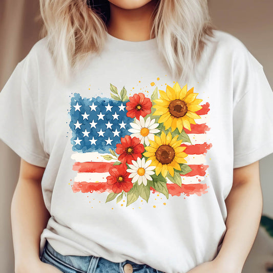 USA Sunflower Flag - DTF Transfer Ready To Press