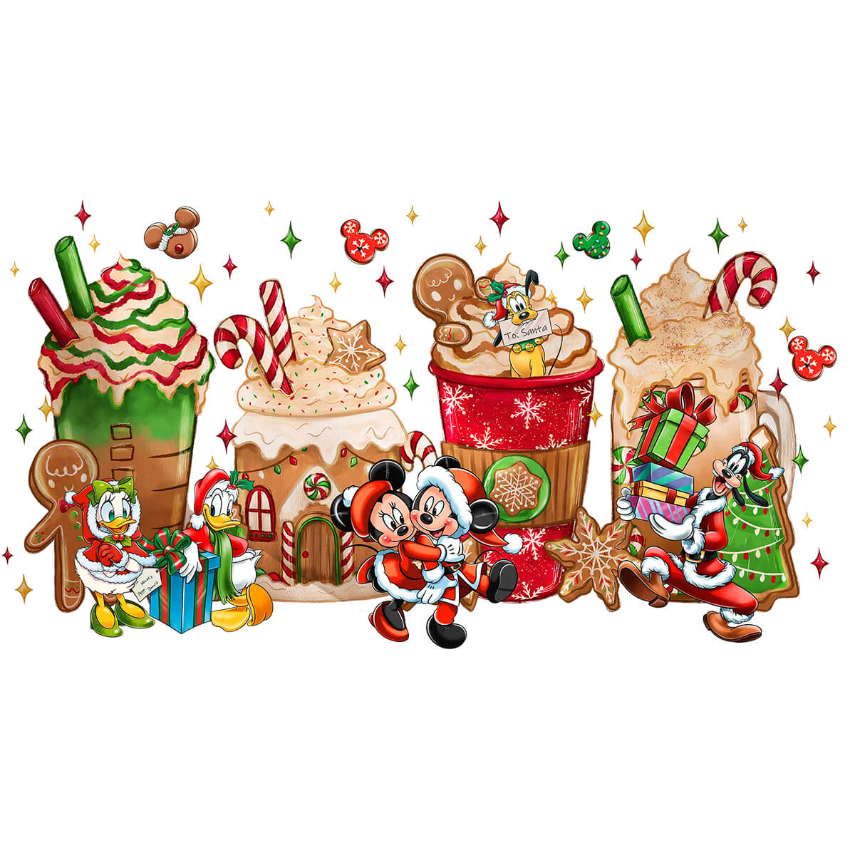 Merry Christmas From Mickey And Friends Coffee Drink - DTF Transfer Ready To Press