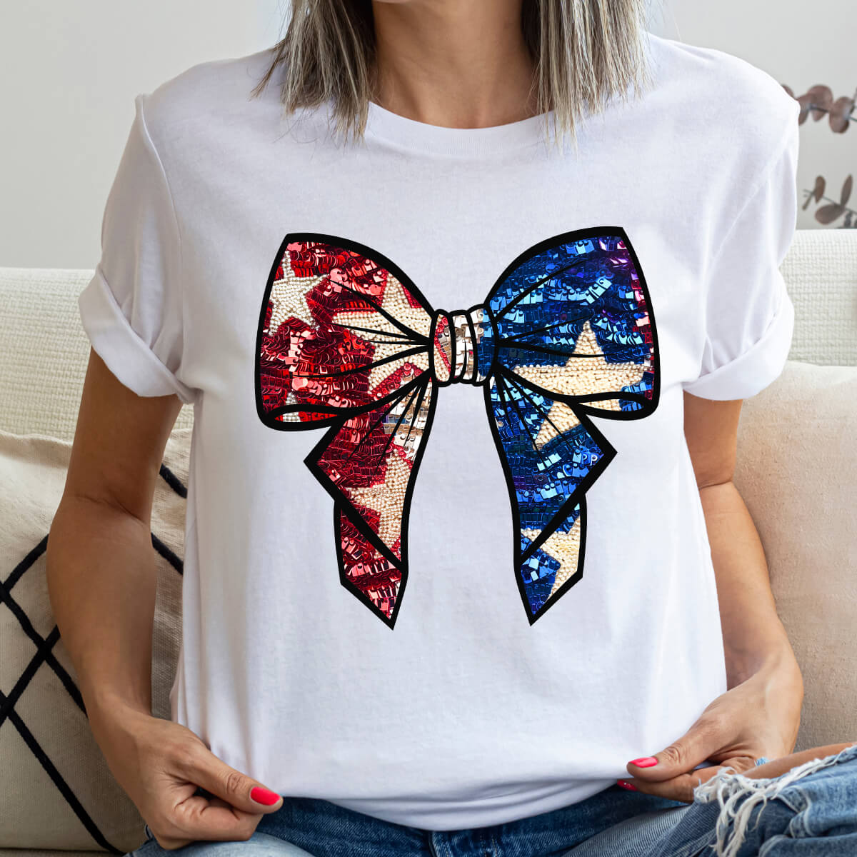 American Flag Sequins Bow - DTF Transfer Ready To Press