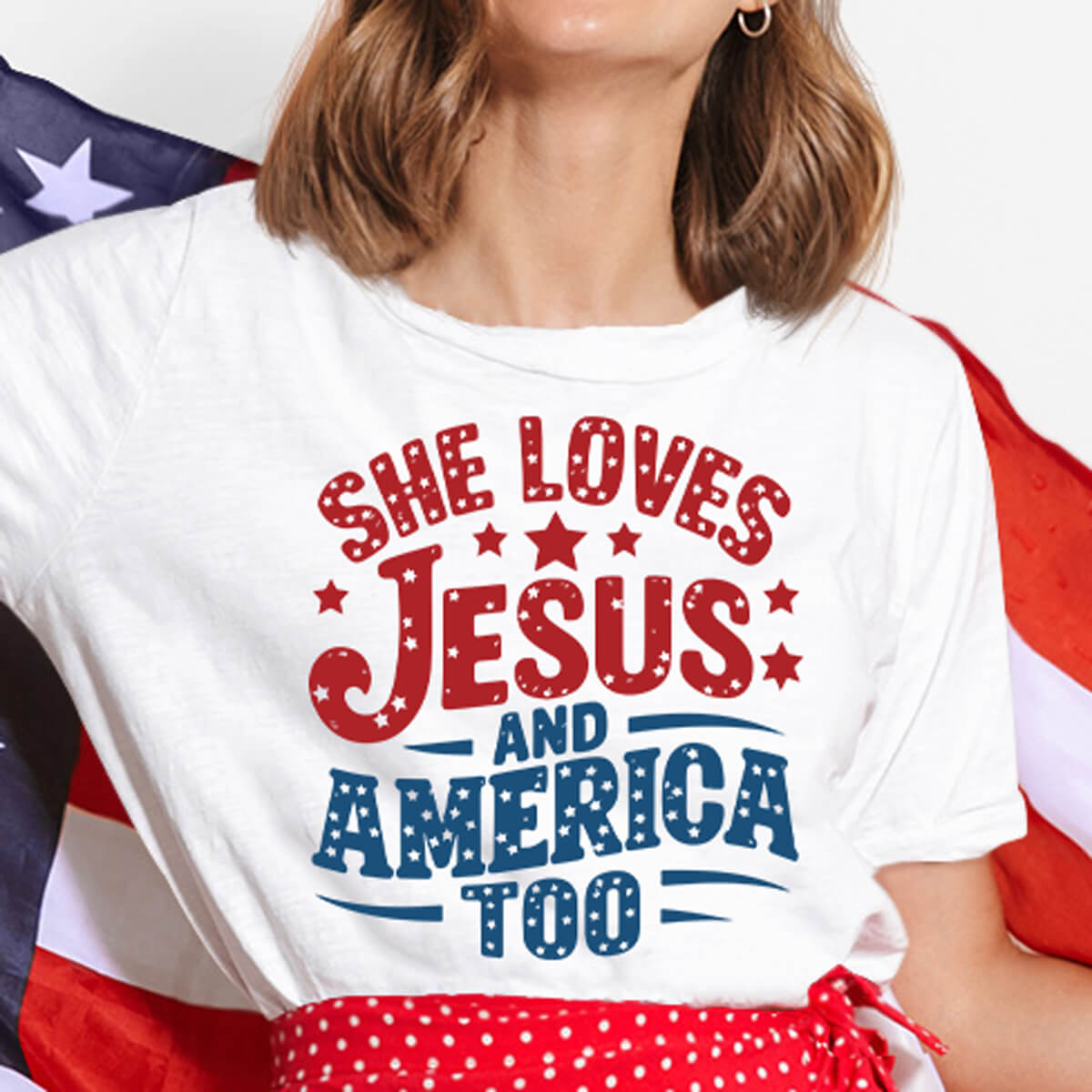 She Loves Jesus And America Too - DTF Transfer Ready To Press