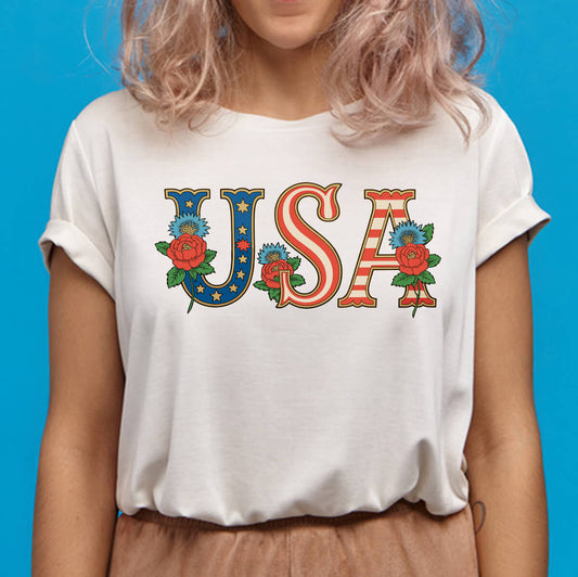 USA - Retro Floral - DTF Transfer Ready To Press