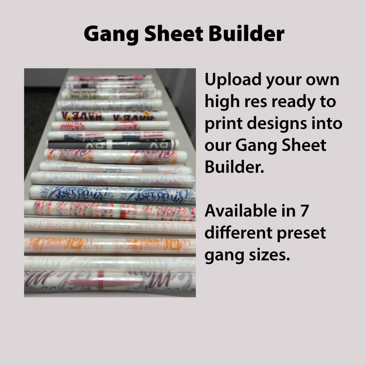Premium Hot Peel DTF Gang Sheet Builder, Custom Direct to Film Printing